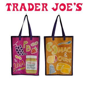 Trader Joes Two Sided Comfort Food Reusable Grocery Tote Bag NWOT Shopping